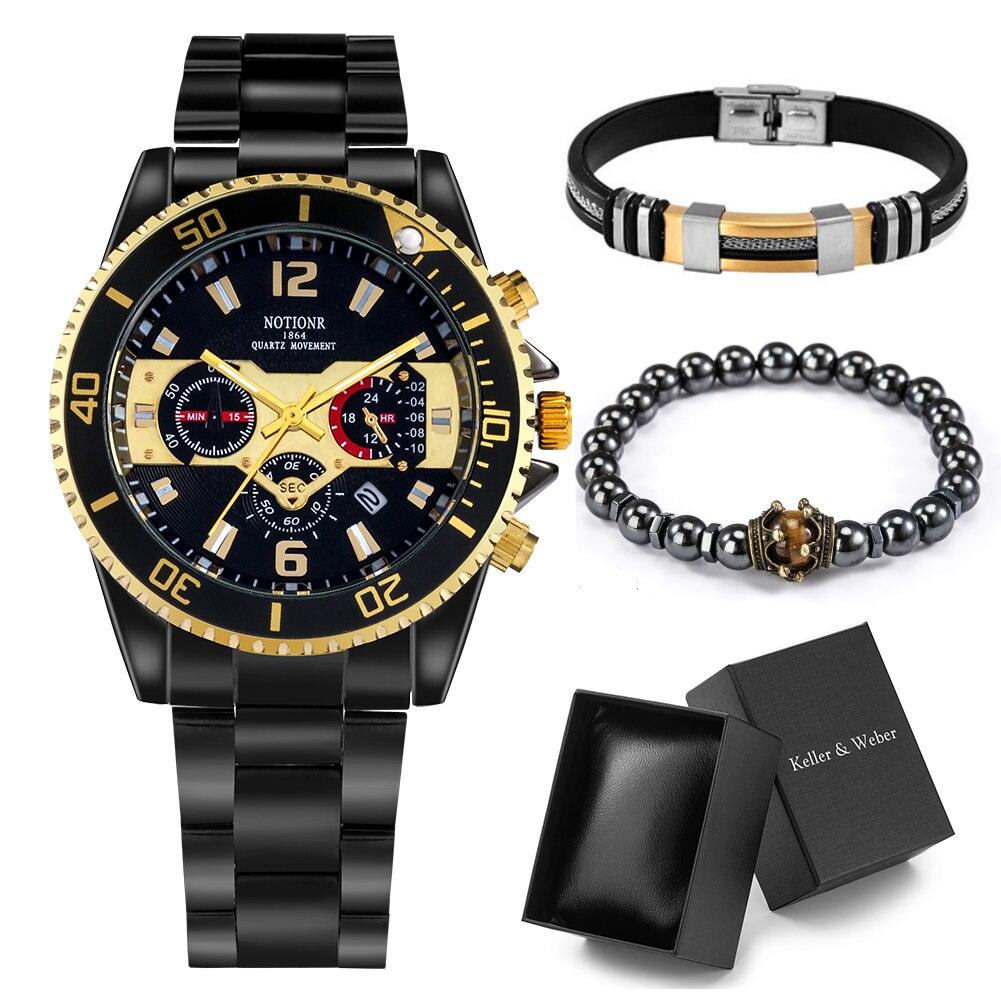 Herrenarmbanduhr Diamant - 2 Armbänder als Geschenk