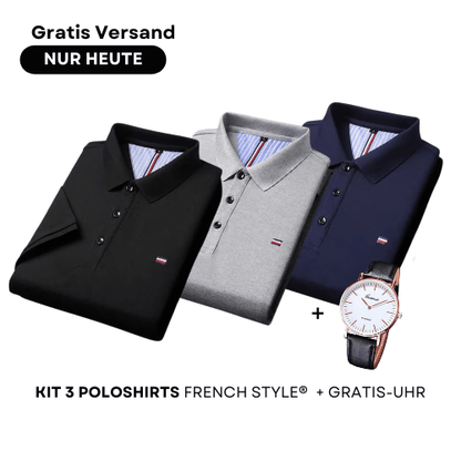 Set aus 3 Poloshirts im französischen Stil + Gratis Uhr