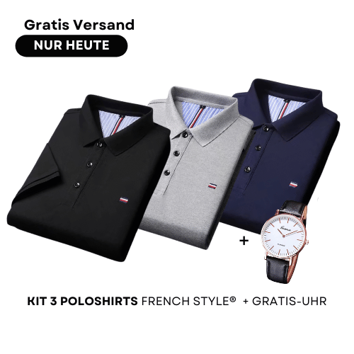 Set aus 3 Poloshirts im französischen Stil + Gratis Uhr