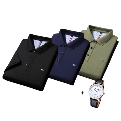 Set aus 3 Poloshirts im französischen Stil + Gratis Uhr
