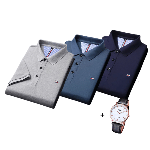 Set aus 3 Poloshirts im französischen Stil + Gratis Uhr