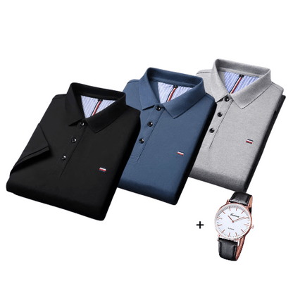 Set aus 3 Poloshirts im französischen Stil + Gratis Uhr