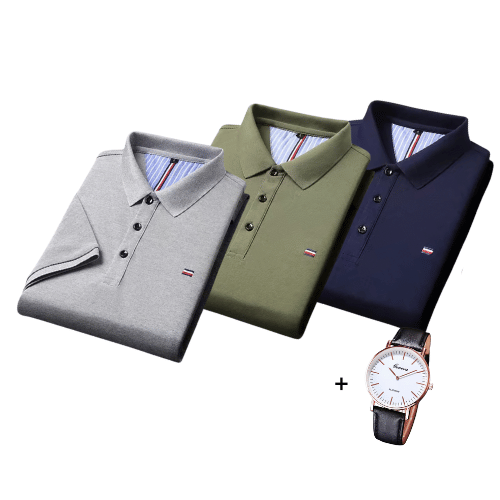 Set aus 3 Poloshirts im französischen Stil + Gratis Uhr