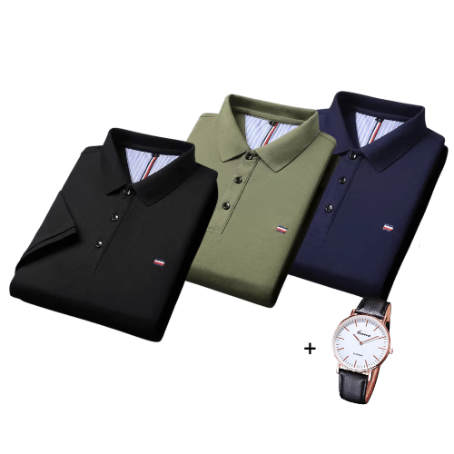 Set aus 3 Poloshirts im französischen Stil + Gratis Uhr