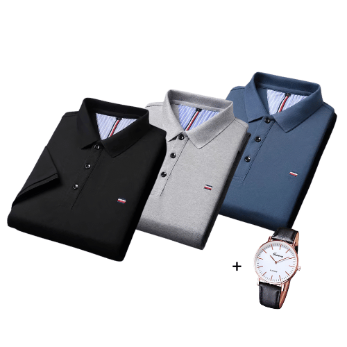 Set aus 3 Poloshirts im französischen Stil + Gratis Uhr