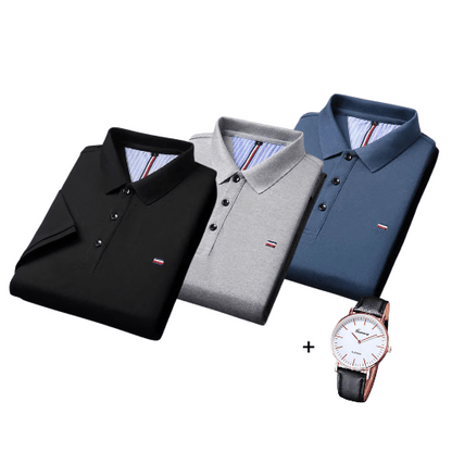 Set aus 3 Poloshirts im französischen Stil + Gratis Uhr