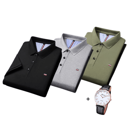 Set aus 3 Poloshirts im französischen Stil + Gratis Uhr